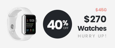 Smartwatch promotion showing a white smartwatch on sale for $270 with 40% off discount, reduced from $450.