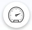 Black and white icon of a speedometer gauge inside a circular button.
