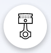 Simple black and white icon of an engine piston inside a circular button.
